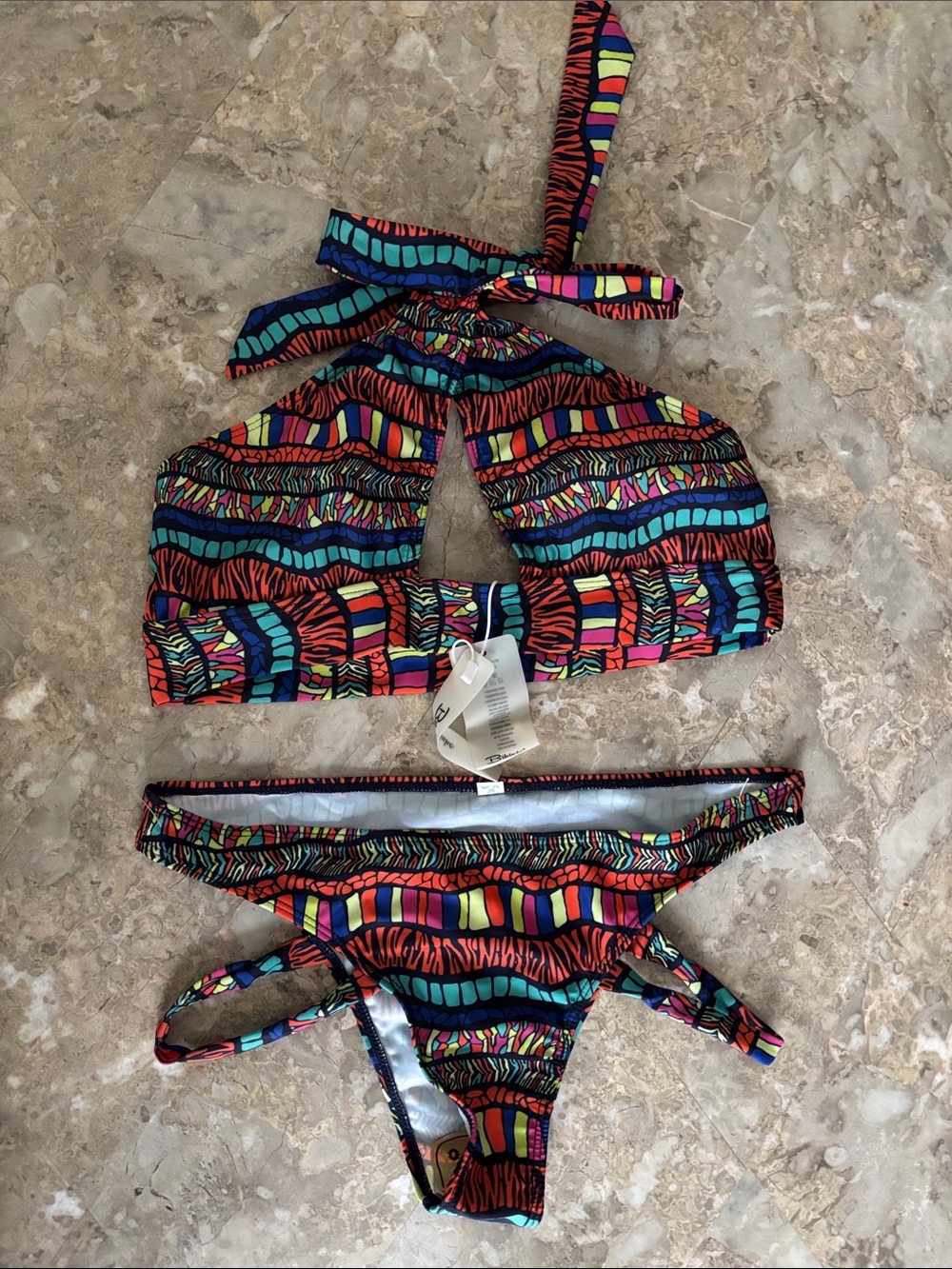 Multicolor Halter Bikini Set with Keyhole Front